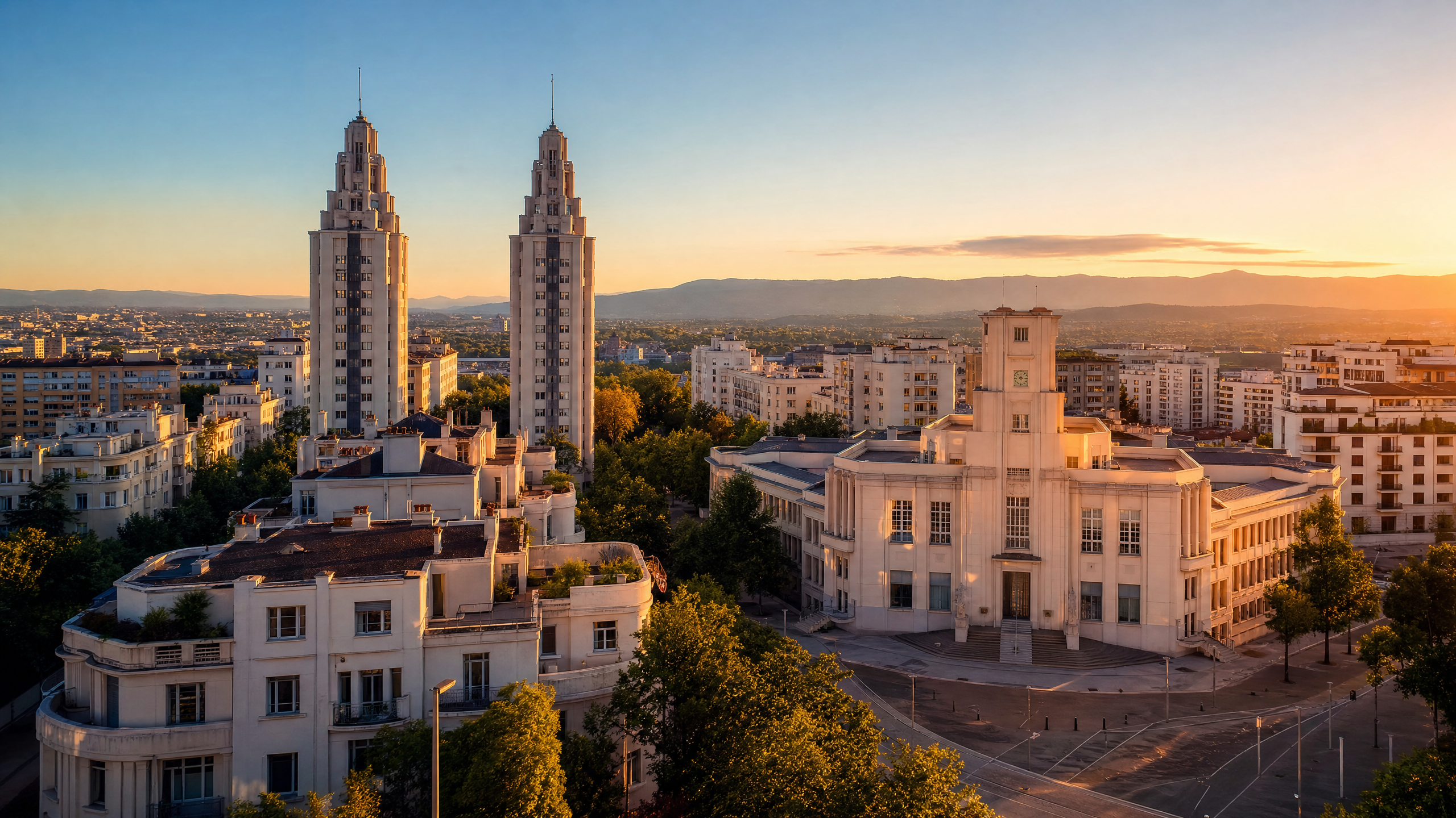 Vue du quartier des Gratte-Ciel Art Déco à Villeurbanne, Rhône (69100)
