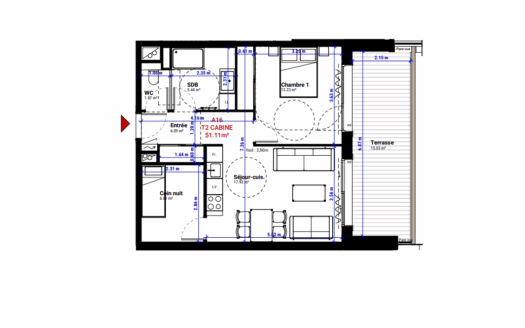 Appartement 2 pièces de 51m²  à Huez