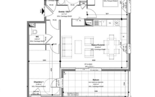Appartement 3 pièces de 65.44m²  à Charbonnières-les-Bains
